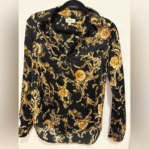L'AGENCE Black and Gold Baroque Shirt
